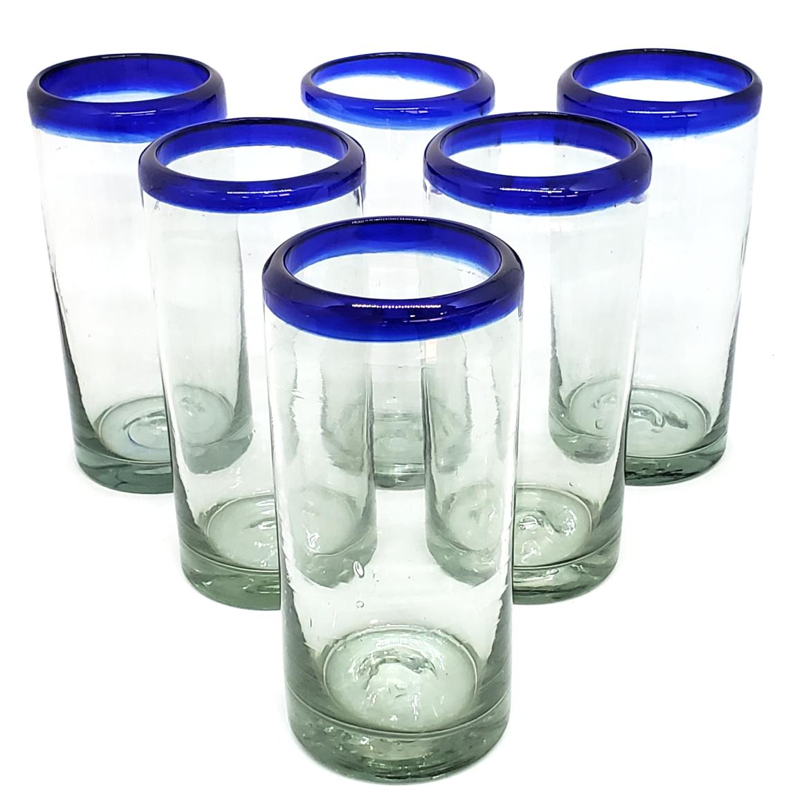 Cobalt Blue Rim 14 oz Highball Glasses (set of 6)